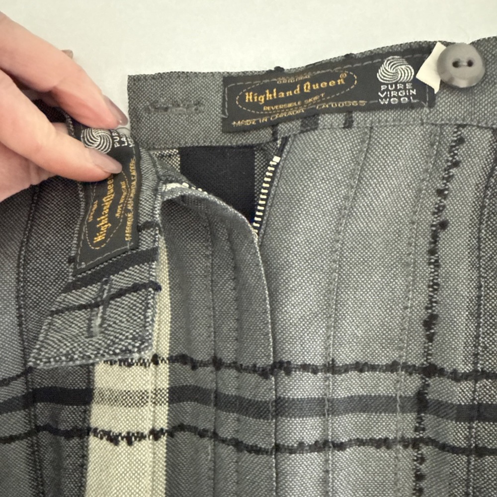 Vintage 60's Highland Queen Virgin Wool Gray Plaid Reversible skirt Women 10 - Picture 4 of 7
